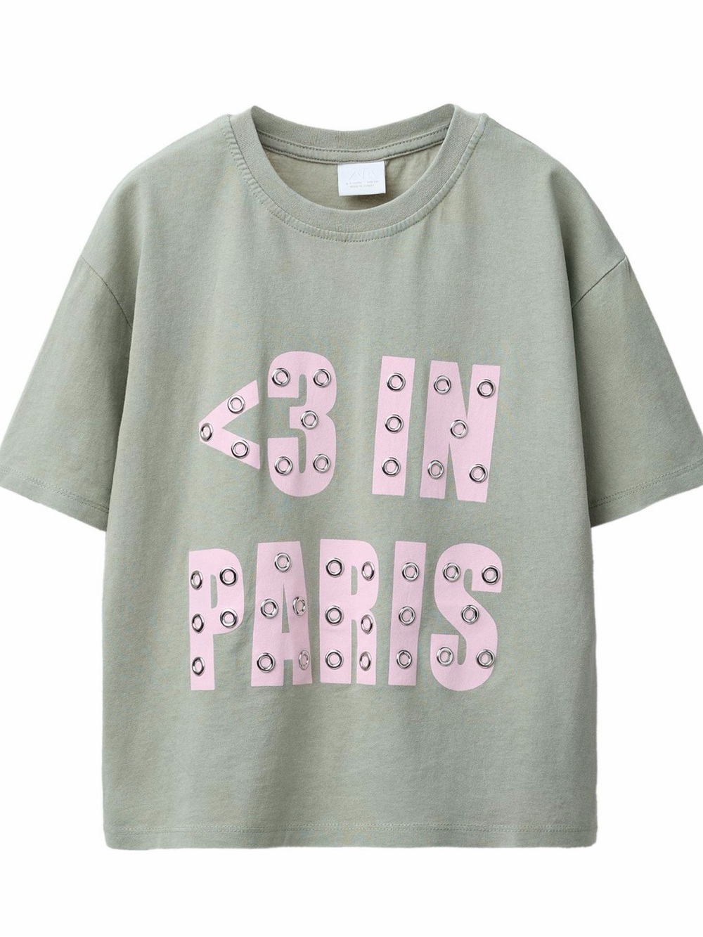 Zara Garments Dye Eyelets Paris Print Short Sleeve T-Shirt Girls 9-10 Years
